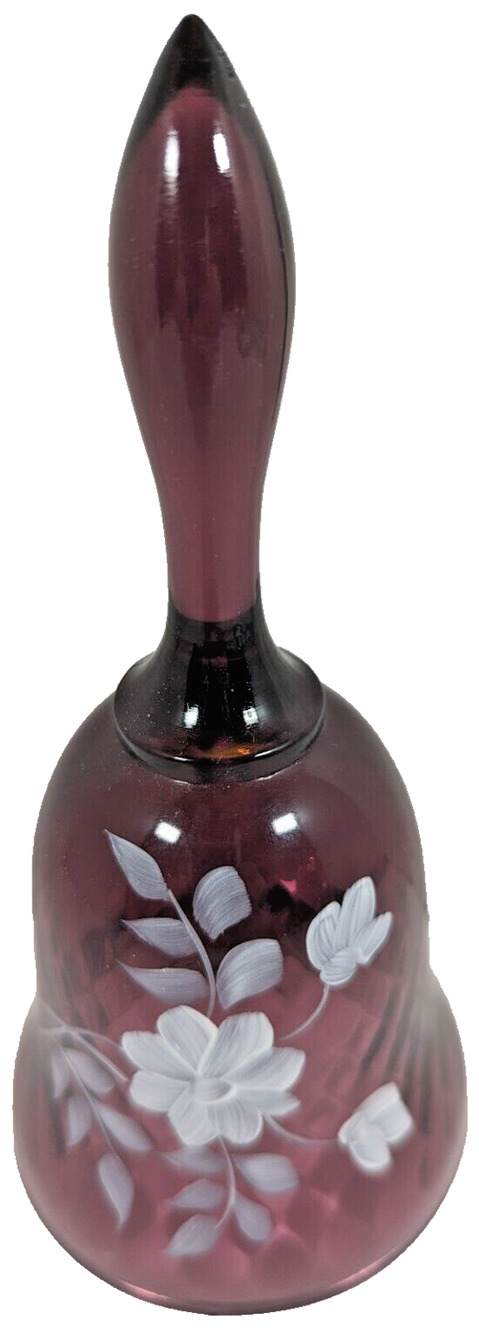 Fenton Hand Painted Signed Vintage Purple Hand Bell 7" Tall Vtg